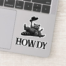 Lustiger Howdy-Waschbär mit Cowboyhut und Stiefeln