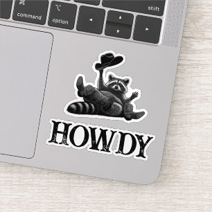 Lustiger Howdy-Waschbär mit Cowboyhut und Stiefeln Aufkleber