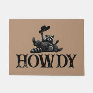 Lustiger Howdy-Waschbär mit Cowboyhut und Stiefeln Fußmatte