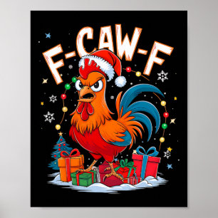 Lustiger Hühner-Weihnachts-Hahn-Santa-Hut-Feiertag Poster
