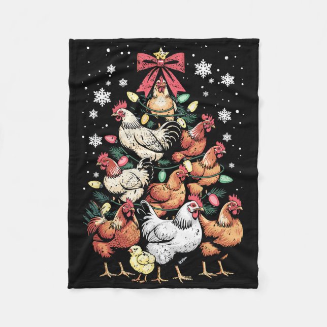 Lustiger Hühner-Weihnachtsbaum-Geflügelfarm-Tier L Fleecedecke (Vorderseite)