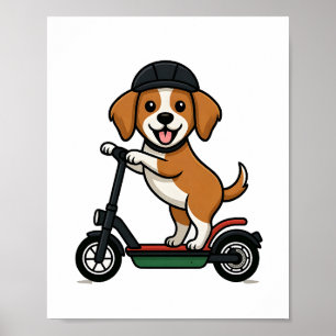 Lustiger Hund auf Scooter Poster