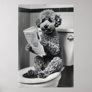 Lustiger Hund auf Toilette Druck im Vintage-Stil B Poster