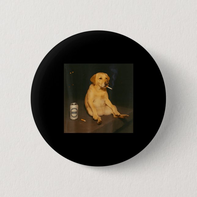 Lustiger Hund Bier rauchender Meme sarkastischer H Button (Vorderseite)