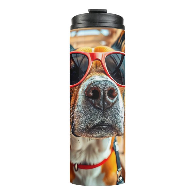 Lustiger Hund – cooler Welpe mit Brille Thermosbecher (Vorderseite)