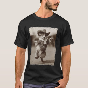 Lustiger Hund Corgi Verrückter Cowboy T-Shirt