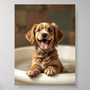 Lustiger Hund im Badezimmer Poster