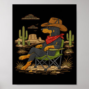 Lustiger Hund im Vintage-Dobermann-UFO-Western-Cow Poster