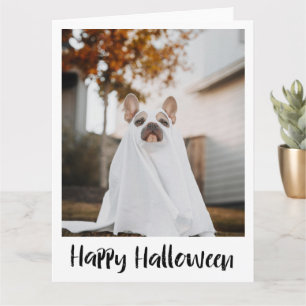 Lustiger Hund in Gespensterkostüm Halloween-Karte Karte