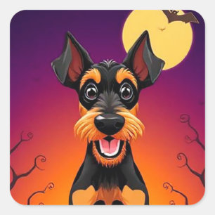 Lustiger Hund in Halloween-Szene 🎃🐾 Süßer Grusel Quadratischer Aufkleber