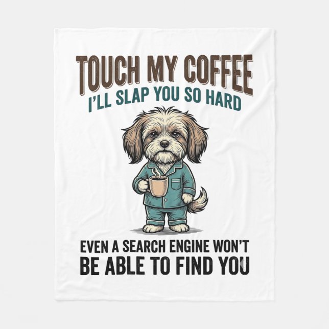 Lustiger Hund Kaffee Warnung Vintage Gravur Design Fleecedecke (Vorderseite)