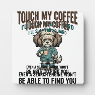 Lustiger Hund Kaffee Warnung Vintage Gravur Design Fotoplatte
