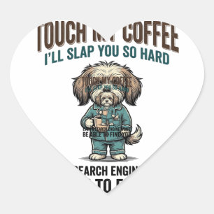 Lustiger Hund Kaffee Warnung Vintage Gravur Design Herz-Aufkleber