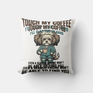 Lustiger Hund Kaffee Warnung Vintage Gravur Design Kissen