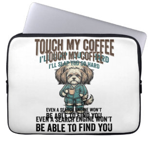 Lustiger Hund Kaffee Warnung Vintage Gravur Design Laptopschutzhülle