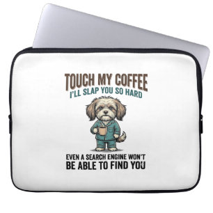 Lustiger Hund Kaffee Warnung Vintage Gravur Design Laptopschutzhülle