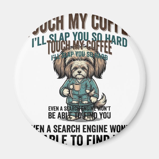 Lustiger Hund Kaffee Warnung Vintage Gravur Design Magnet (Vorne)