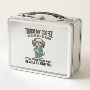 Lustiger Hund Kaffee Warnung Vintage Gravur Design Metall Brotdose