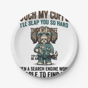 Lustiger Hund Kaffee Warnung Vintage Gravur Design Pappteller
