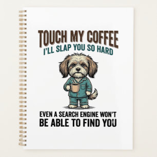 Lustiger Hund Kaffee Warnung Vintage Gravur Design Planer