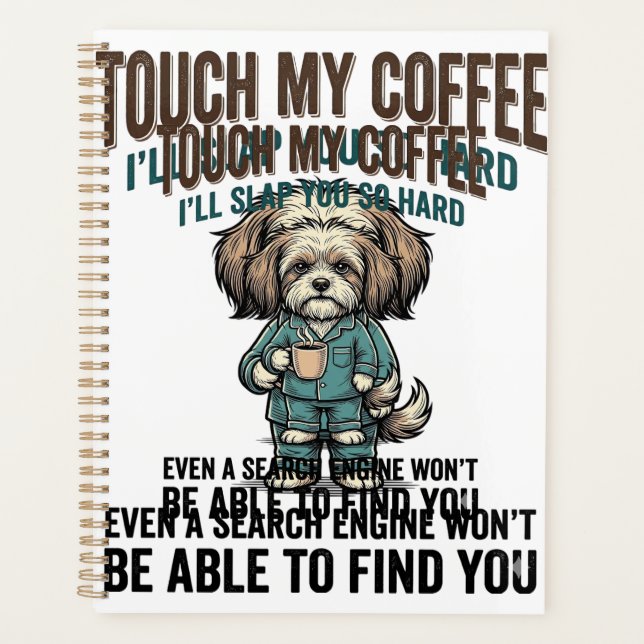 Lustiger Hund Kaffee Warnung Vintage Gravur Design Planer (Vorderseite)