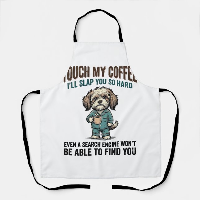 Lustiger Hund Kaffee Warnung Vintage Gravur Design Schürze (Vorderseite)