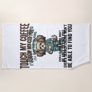 Lustiger Hund Kaffee Warnung Vintage Gravur Design Strandtuch