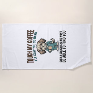 Lustiger Hund Kaffee Warnung Vintage Gravur Design Strandtuch