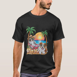 Lustiger Hund Katze Sonnenbrille Palmen Strand Son T-Shirt