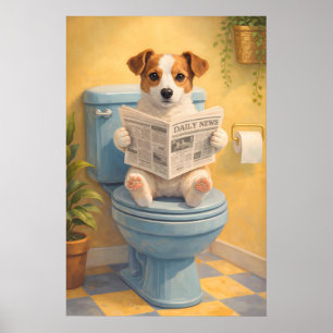 Lustiger Hund liest Toilettenposter, Humorvolle Ba Poster