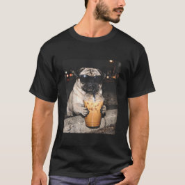 Lustiger Hund-Meme: Mops trinkt eisgekühlten Kaffe T-Shirt