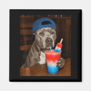 Lustiger Hund Meme Pitbull trinkt patriotischen Sl Magnet