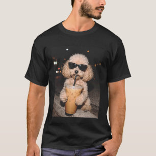 Lustiger Hund Meme Pudel trinkt Eiskaffee T-Shirt