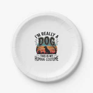 Lustiger Hund-Mensch-Kostüm Halloween Vintage Hund Pappteller
