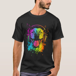 Lustiger Hund mit Kopfhörern Pitbull mit Kopfhörer T-Shirt