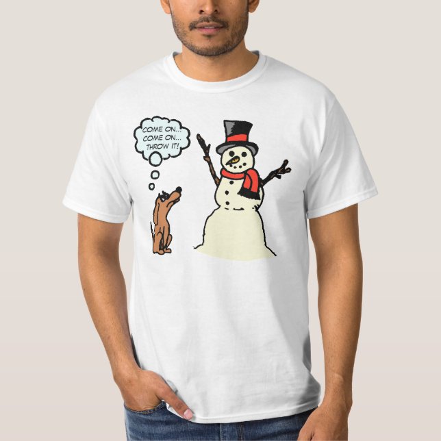 Lustiger Hund mit Snowman-WeihnachtsShirt T-Shirt (Vorderseite)