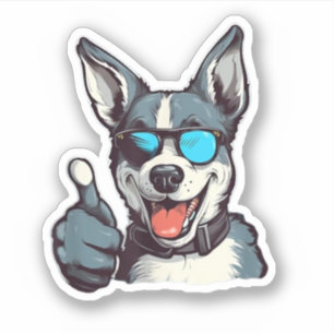 Lustiger Hund mit Sonnenbrille und Daumen hoch Aufkleber