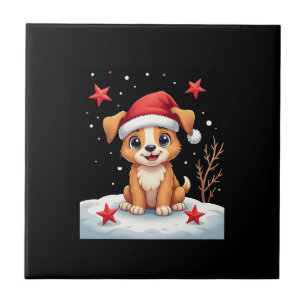 Lustiger Hund mit Weihnachtssternen für die Festta Fliese