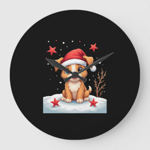 Lustiger Hund mit Weihnachtssternen für die Festta Große Wanduhr