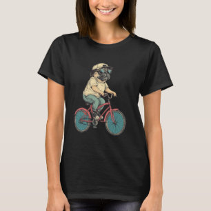 Lustiger Hund Mops Auf Einem Fahrrad Radfahren T-Shirt