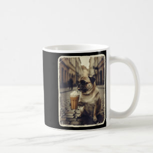 Lustiger Hund Mops trinkt Eiskaffee Tier Meme Männ Kaffeetasse