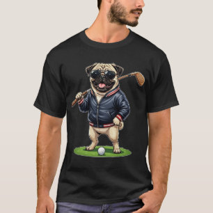 Lustiger Hund Pug spielt Golf Golfer Pet Kunst T-Shirt