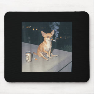 Lustiger Hund raucht Chihuahua-Meme-Zigarette Bier Mousepad