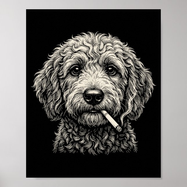 Lustiger Hund raucht Zigarette Golden Doodle Poster (Vorne)