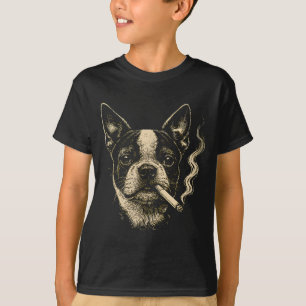 Lustiger Hund raucht Zigarette Lustig Boston T-Shirt