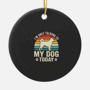 Lustiger Hund spricht Retro-Sonnenuntergang Keramik Ornament