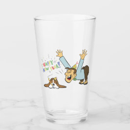 Lustiger Hund und Mann feiern neue Jahr-Cartoon Glas