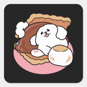 Lustiger Hund und S'more-Design – Kawaii-Haustierl Quadratischer Aufkleber