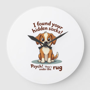 Lustiger Hund versteckte Socken Zitat Vintage Cart Große Wanduhr