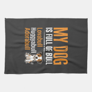 Lustiger Hund voll mit Stier Design Geschirrtuch